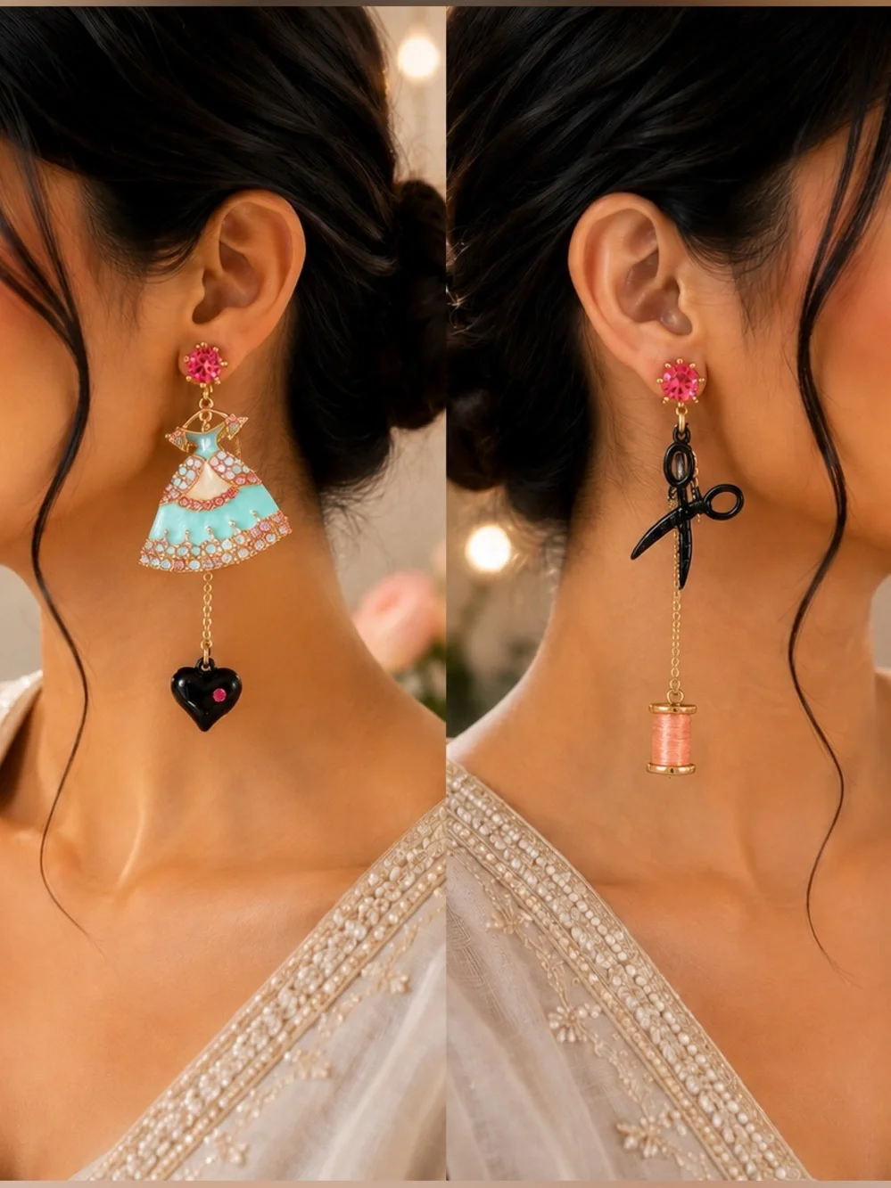 Mismatched Sewing Earrings Dress Scissors Dangle Earrings